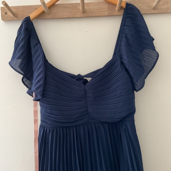 Lulus Notorious Charm Navy Blue Pleated Tiered Flutter Sleeve Maxi Dress NWT XL - Picture 5 of 16